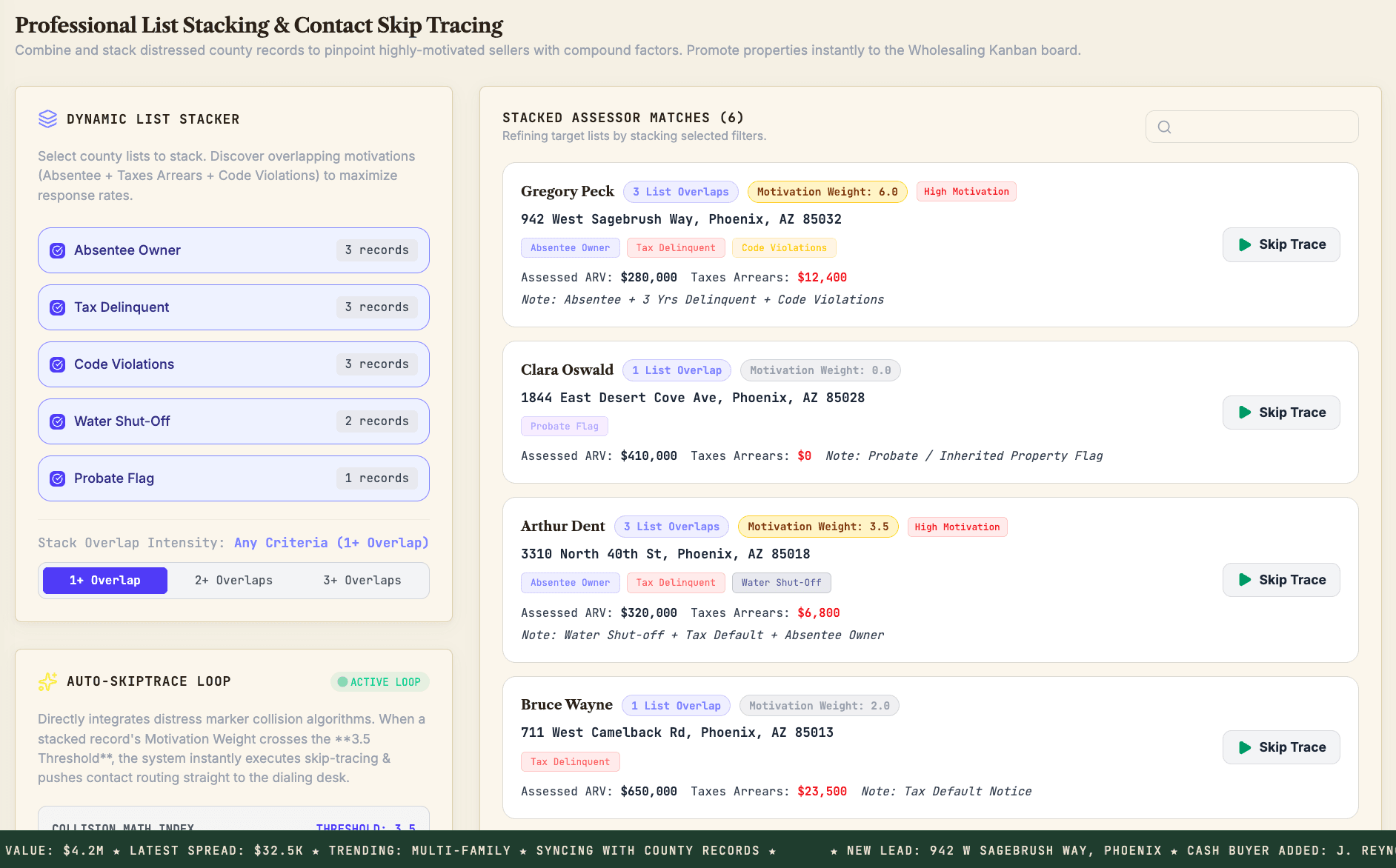 Skip tracing and lead list view